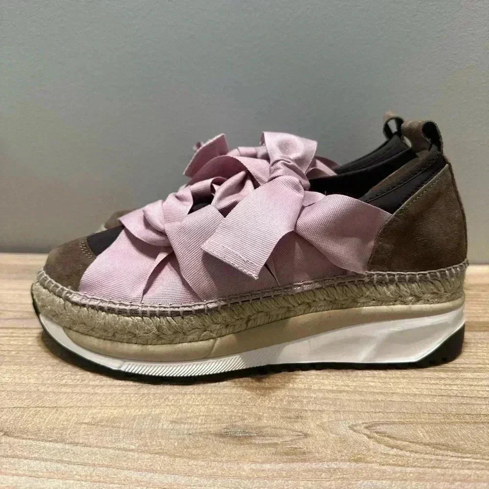 Free People Womens Chapmin Espadrille Sneaker Shoes Pink Brown Suede Sz 37 *NEW*